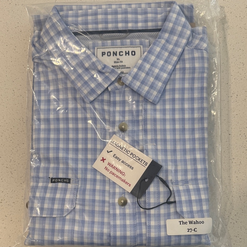 Poncho Wahoo XL Slim Blue Checkered Men's Shirt New in Plastic